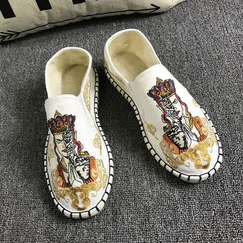 夏天潮牌渔夫鞋色鬼布仆绣艺原色印迹刺绣花布艺布鞋男 白色唐僧 37