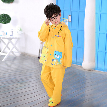 儿童雨衣雨裤套装男童全身分体式学生2件套防水小孩子雨鞋中大童 黄色
