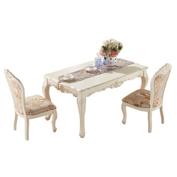 亚蒂田园白色长方形饭桌小户型一桌四/六椅欧式餐桌椅组合法式家具#43