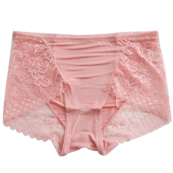 2条桑蚕丝内裤女真丝内裤性感蕾丝边中高腰三角内裤薄款 2条深粉色 m