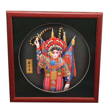 京剧脸谱摆件戏剧人物挂件方形相框工艺品送老外商务礼品 花木兰简装