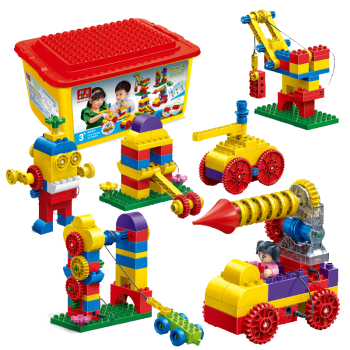 邦宝教育产品拼装积木儿童玩具基础级齿轮6530 大颗粒幼儿园创客教具 趣味电动积木6597(124颗粒)