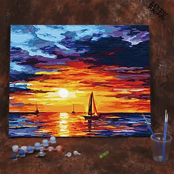 手绘装饰画 客厅风景花卉 人物星空填色画 浅黄色 晚霞 40*50两幅颜料