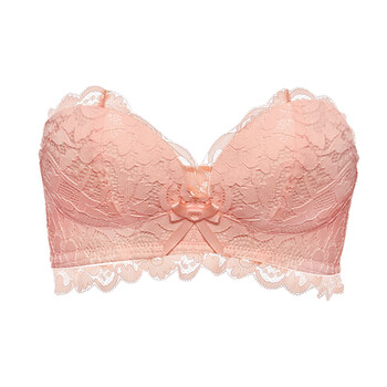 无肩带内衣聚拢防滑上托小胸性感美背一字肩领隐形无带文胸女 虾粉色