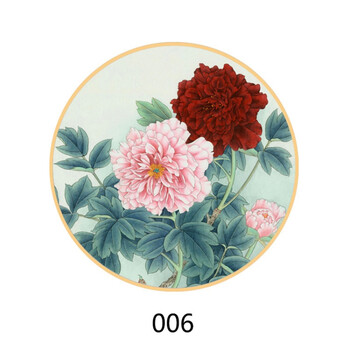 实木框牡丹圆形装饰画水墨花鸟国画中式客厅玄关走廊过道卧室挂画 06