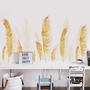 墙彩 金色芦苇墙贴画走廊过道玄关墙面装饰品客厅卧室宿舍墙画自粘