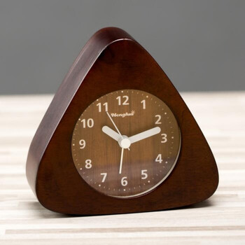 懒人闹钟儿童学生床头木质静音夜灯贪睡台钟 胡桃木三角形(棕色钟面)