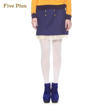 【秒】Five Plus新女冬装荷叶边拼接双排扣羊毛呢半身裙短裙2125071820 深蓝650 S