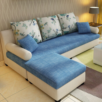 小户型沙发现代简约客厅成套整 深蓝色 沙发 脚踏套餐四茶几电视柜