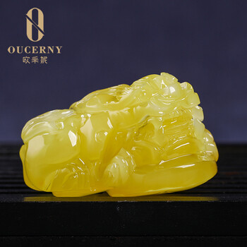 欧采妮（OUCERNY）[福禄貔貅]天然蜜蜡吊坠女款鸡油黄红琥珀满蜜水滴项链佩绳男雕刻 A1461