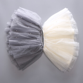 2016春季夏季钉珠珠珍珠女童半身裙短款儿童纱裙蓬蓬裙白色腰裙 白色