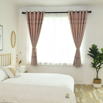 简约大气客厅卧室短窗帘飘窗落地遮光环保布料欧式订制成品绒面 短款