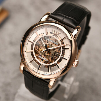 阿玛尼手表男 armani机械表镂空皮带男表防水休闲女表 1983 ar60007