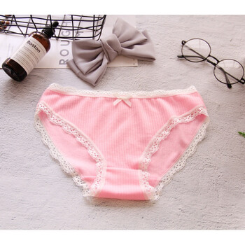 内裤女纯棉中低腰少女可爱蝴蝶结三角学生内裤透气无痕蕾丝边 粉色 xl