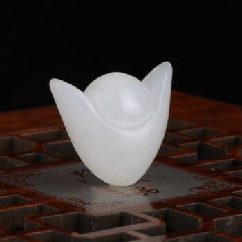 和田玉白玉元宝吊坠 天然玉石元宝玉佩吊坠挂件 项链男女款玉坠玉饰品