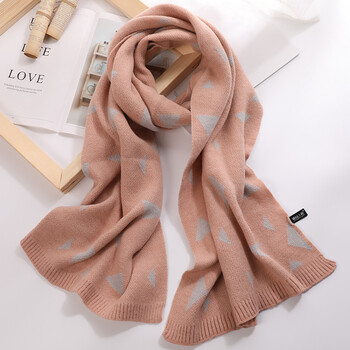 加厚保暖双面围巾女秋可爱长款原宿毛线针织围脖日系学生冬天戴 粉色