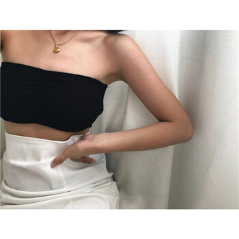 夏季后背交叉露背抹胸无肩带美背裹胸一片式带胸垫打底内衣背心 白色