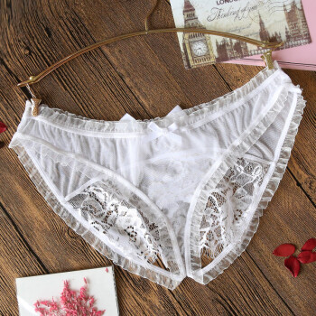 开档内衣女士性感内裤丁字裤透明蕾丝薄低腰t裤黑色开裆新款 白色
