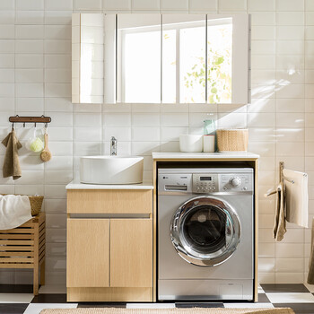 洗衣柜北欧简约风格阳台洗衣台洗衣机柜洗衣池高低盆浴室柜 1.