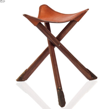 新品户外折叠便携马扎实木三角凳子牛皮家用复古钓鱼椅老人潮 大三角