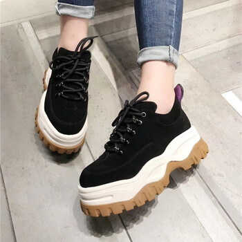 欧洲站2018秋季新款女鞋磨砂系带松糕鞋巴黎世家增高休闲鞋厚底老爹鞋