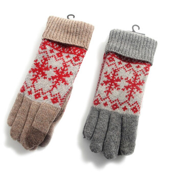 冬季新款可爱小麋鹿雪花加厚保暖绒针织毛线手套女羊毛线分指手套 1