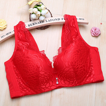 大码内衣文胸薄款性感收副乳调整聚拢背心式有钢圈胸罩 红色 80b