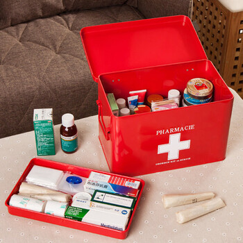 家庭企业公司不锈钢红白大中小号急救药箱户外急救箱 大号白色不带锁