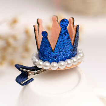 韩国儿童发饰儿童发夹头饰小皇冠亚克力钻精致珍珠一个价 宝蓝色_ 5折