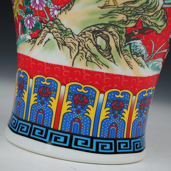 德胤 景德镇陶瓷器 高档中式珐琅彩瓷花瓶花插 古典落地客厅摆件 中国红鱼尾对瓶 红色鱼尾瓶
