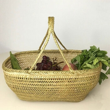 家用竹编竹篮竹筐鸡蛋手提篮子水果篮买菜筐厨房收纳篮采摘篮 大号