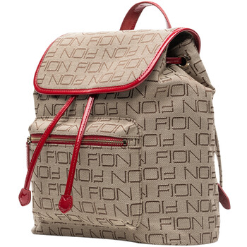 fion/菲安妮logo印花双肩背包 休闲时尚旅行包 女式抽带搭扣背包 枣红