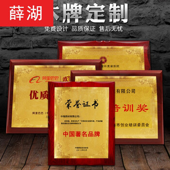 定做制作木托铜牌木质证书实木金箔奖牌定制奖牌授权牌荣誉牌牌匾