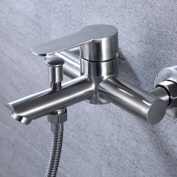 304不锈钢浴缸水龙头淋浴三联混水阀拉丝冷热沐浴花洒 304不锈钢明珠