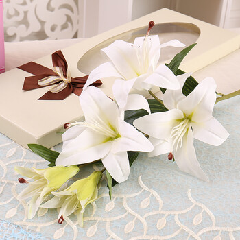 百合花假花 仿真花束单支餐桌客厅装饰品塑料摆设花艺摆件花瓶插花