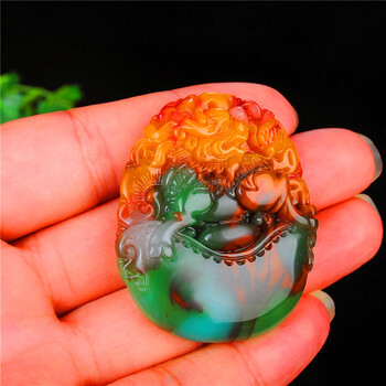 wkoud新疆和田玉金丝玉七彩玉麒麟项链吊坠玉牌男女鸡血石飘花貔貅