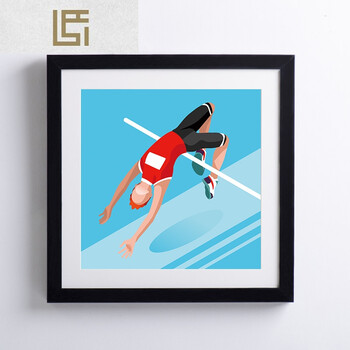 比赛体育运动员装饰画挂画有框画壁画骑马棒球击剑乒乓 跳高 60*60