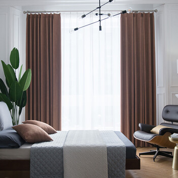 成品简约现代卧室客厅飘窗落地窗隔音美式北欧定制窗帘布 巧克力色 宽