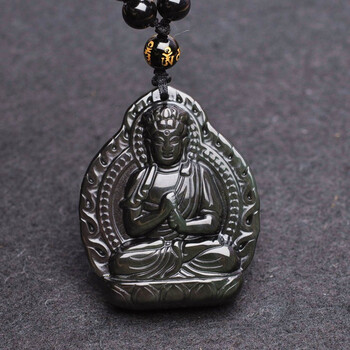 润玺开光黑曜石大日如来吊坠 属羊猴本命佛守护神 男士项链 22