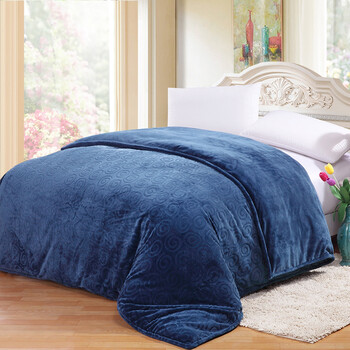 法兰绒被套单件秋冬季珊瑚绒床上用品加厚保暖被罩 16-深蓝色 150x200