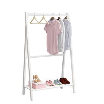 木质衣架简易室内衣架移动落地晒衣架组装衣帽架卧室置物架 原木/长80