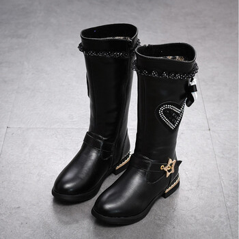 靴子儿童高靴2018秋冬季新款公主马丁靴小女孩保暖宝宝雪地靴 黑色 买