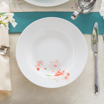 碟 隆达骨瓷(longdaguci) 隆达骨瓷 花漾8英寸汤盘2只装 清新骨瓷菜盘