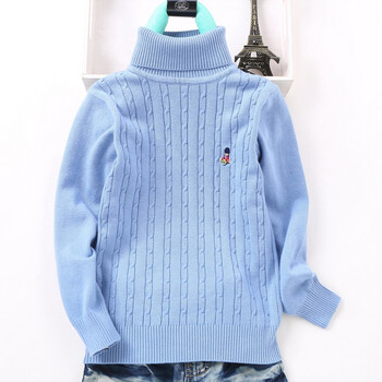 男童高领毛衣纯棉薄款 2018冬款儿童打底衫高领 男宝宝毛衣 淡蓝色