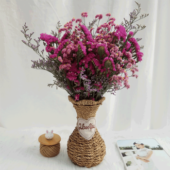 干花家庭插花客厅餐厅摆件带花瓶 玫红勿 红水晶 情人草(带花瓶)