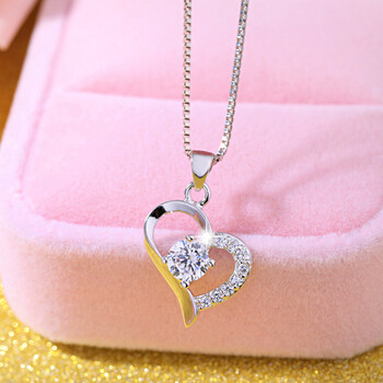 (suxie)抖音s925纯银项链吊坠女心形简约气质七夕情人节生日礼物 白色