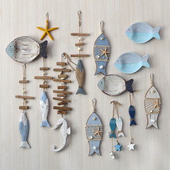 地中海海洋立体鱼串挂件餐客厅壁饰背景墙幼儿园壁挂饰墙上装饰品sn