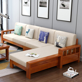 单双三人位新中式木布艺沙发现代简约小户型沙发床客厅家具 海棠色