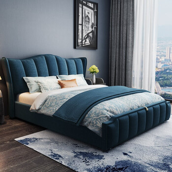 8米软包婚床主卧卧室家具 深蓝色床【液压储物床】 1800*2000