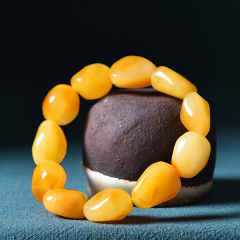 欧采妮琥珀蜜蜡手串藏式手链原石手串鸡油黄蜜蜡原石随形手串附证书